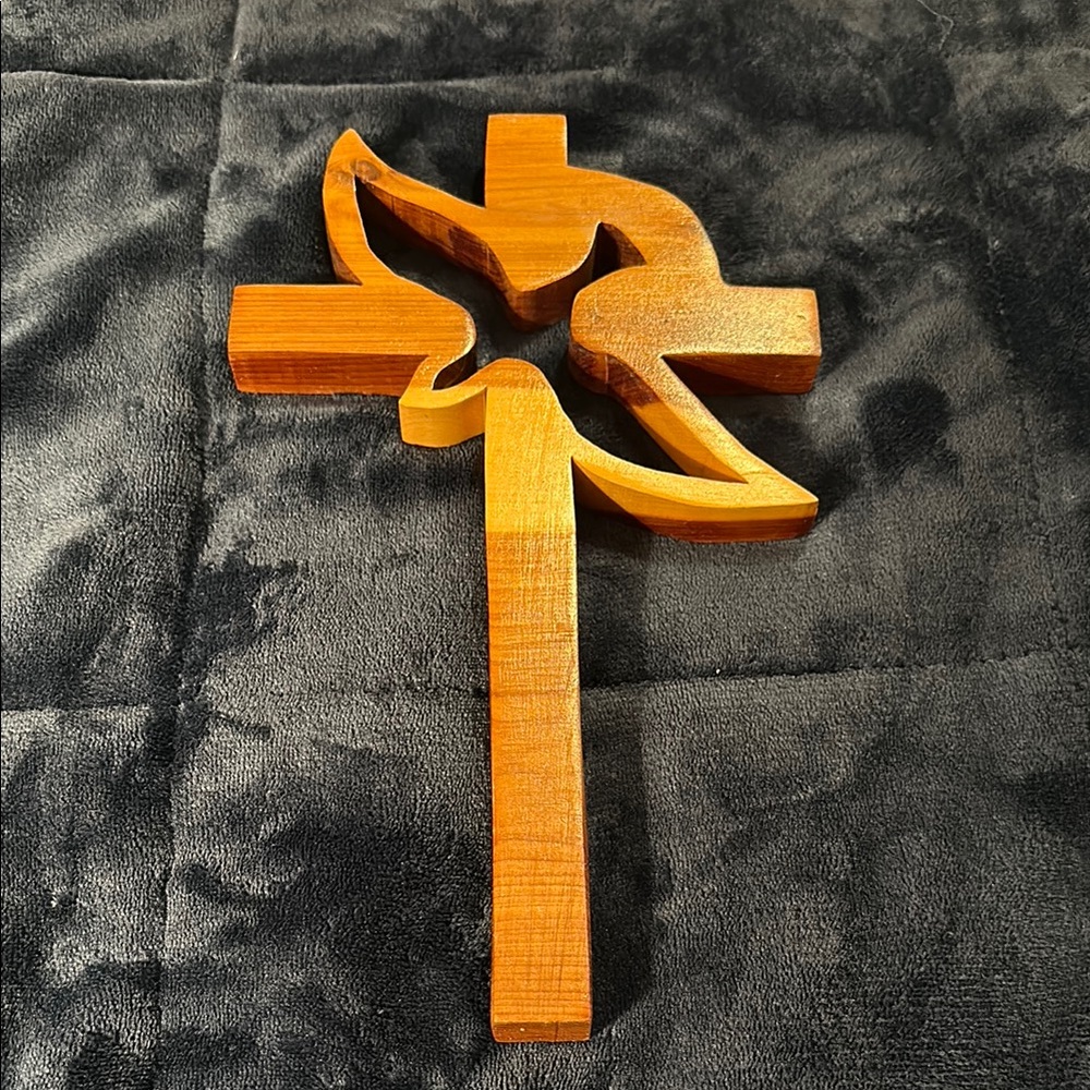 Handcrafted Wooden Cross with Dove Design